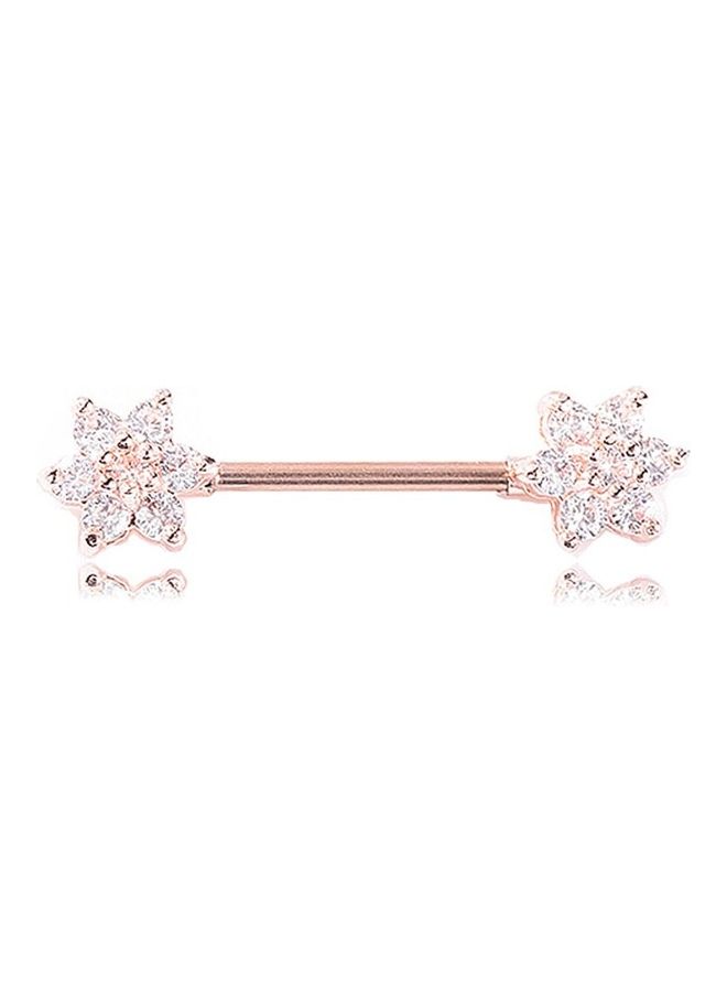 Flower Design Zircon Dangle Nipple Piercing Shields Bars - Image 1