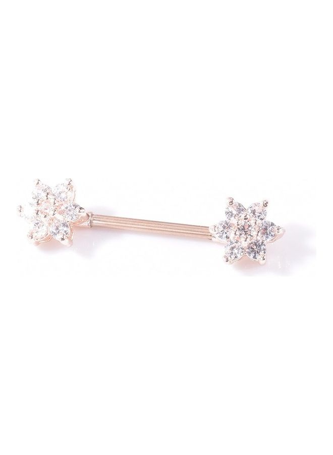 Flower Design Zircon Dangle Nipple Piercing Shields Bars - Image 2