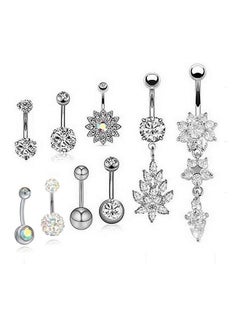 Generic 9 Pcs/Set Zircon Piercing Navel Surgical Belly Button Rings  - Image 5