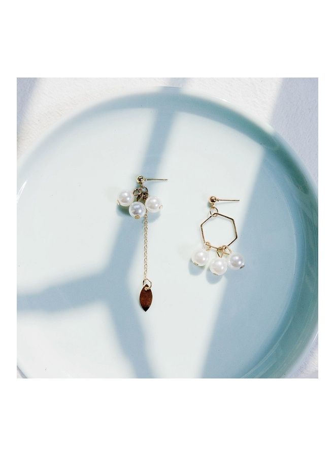 Pearl Asymmetric Geometric Long Ear Ring  - Image 1