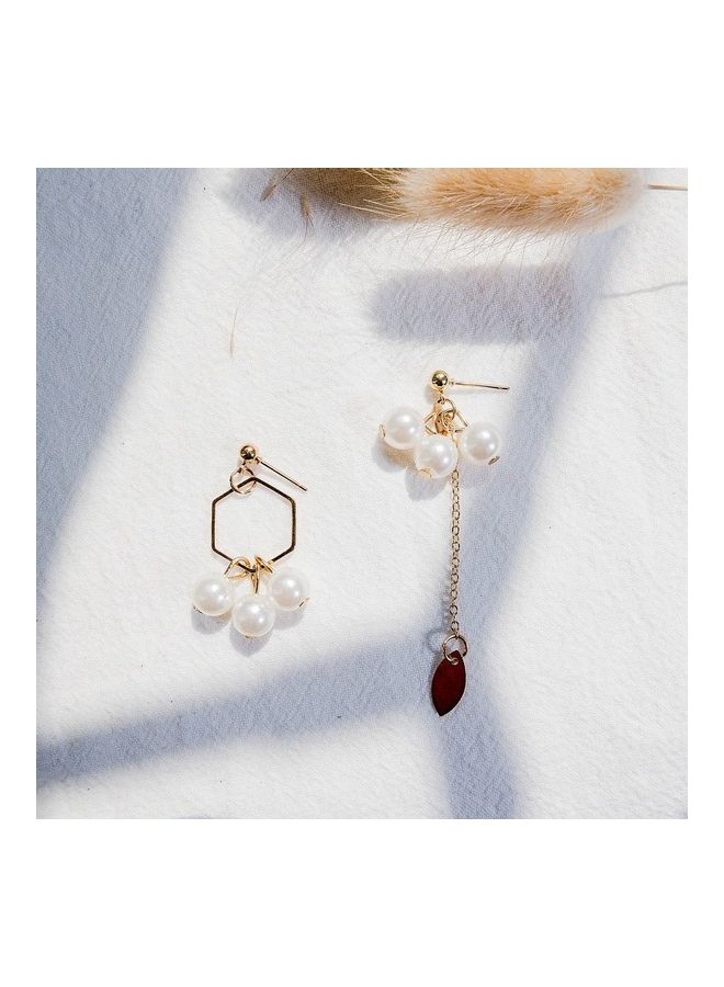 Pearl Asymmetric Geometric Long Ear Ring  - Image 2