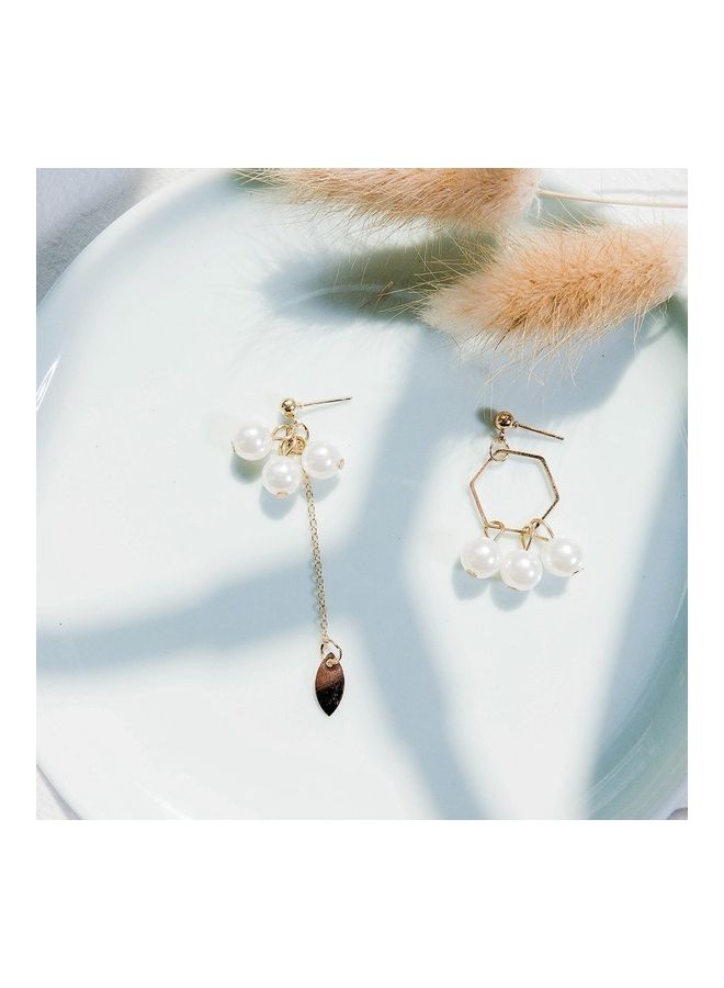 Pearl Asymmetric Geometric Long Ear Ring  - Image 3