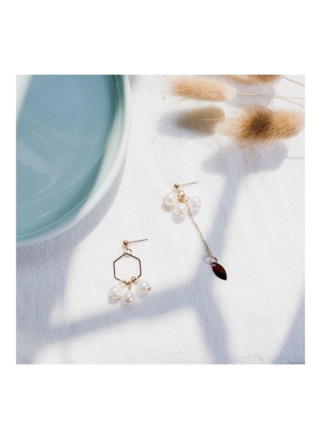 Pearl Asymmetric Geometric Long Ear Ring  - Image 4