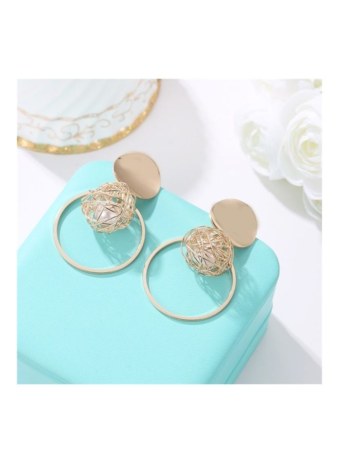 Generic - Hollow Skein Pearl Earrings Metal Circle Pendant Earrings - Image 1