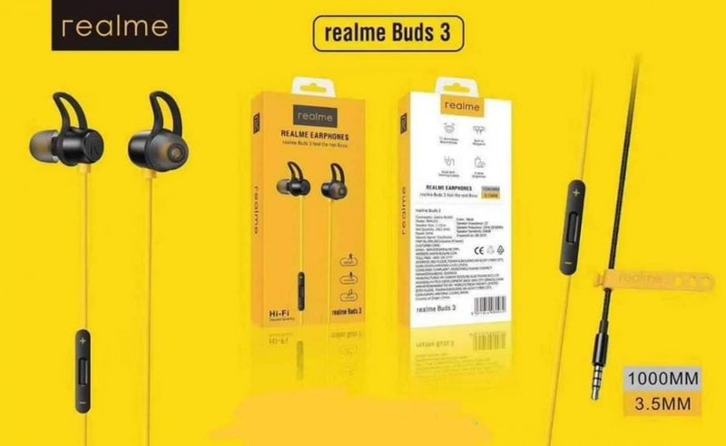 realme - Realme Buds 3 Wired In-Ear Earphones With Mic Black/Yellow - Image 1