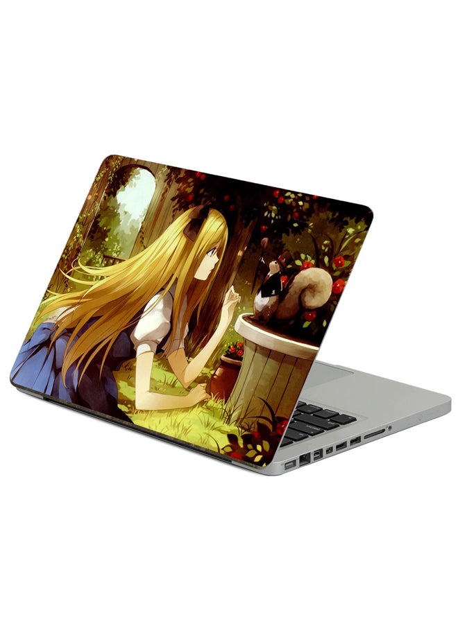 Girl Blonde Printed Laptop Sticker Multicolor