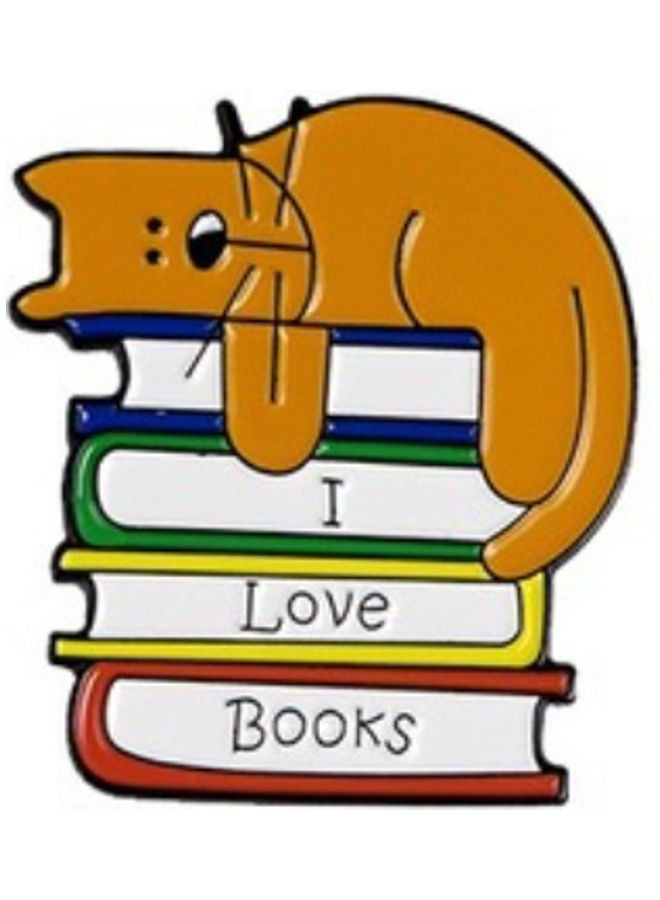 5esha Cat Sleeping In Books Design Brooch - Image 1