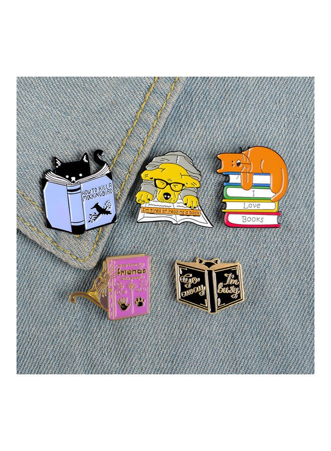 5esha Cat Sleeping In Books Design Brooch - Image 3