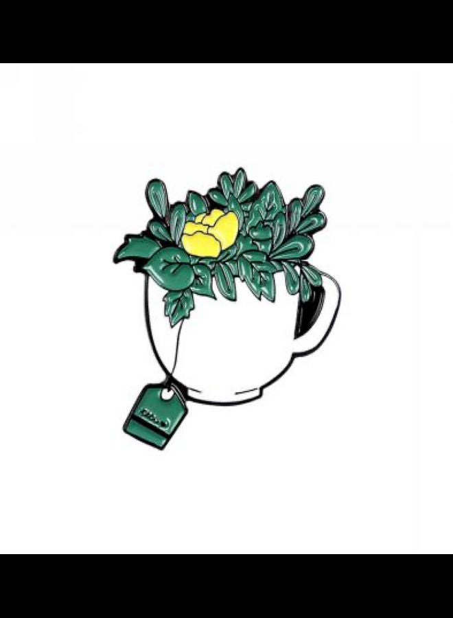 خيشة بروش بتصميم كوب شاي مزين بالزهور . - Image 1