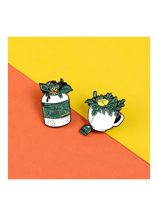 خيشة بروش بتصميم كوب شاي مزين بالزهور . - Image 3