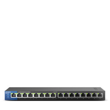 LINKSYS - 16-Port Business Desktop Gigabit PoE+ Switch Black/Blue - Image 1