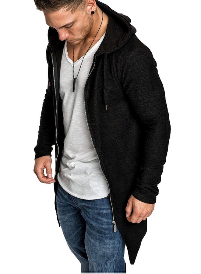 Slim Fit Zippered Hooded Jacket Black 