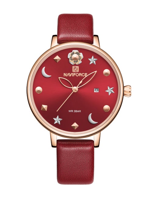 Women's Leather Analog & Digital Wrist Watch NF5009 RG/R - 36 mm - Red