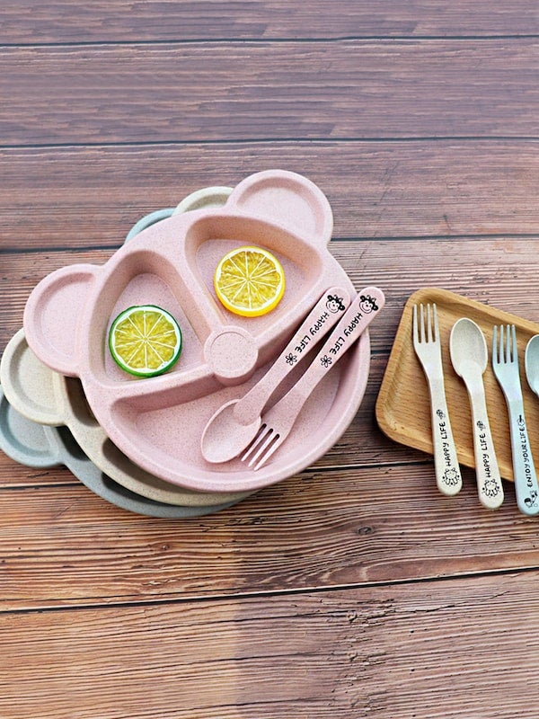 3-Piece Children's Wheat Stalks Dinner Plate Fork Spoon Cutlery Set - Image 2