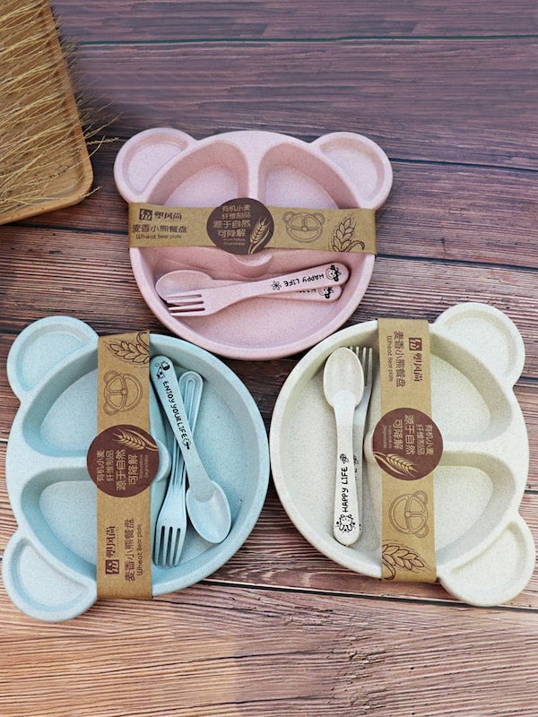 3-Piece Children's Wheat Stalks Dinner Plate Fork Spoon Cutlery Set - Image 4