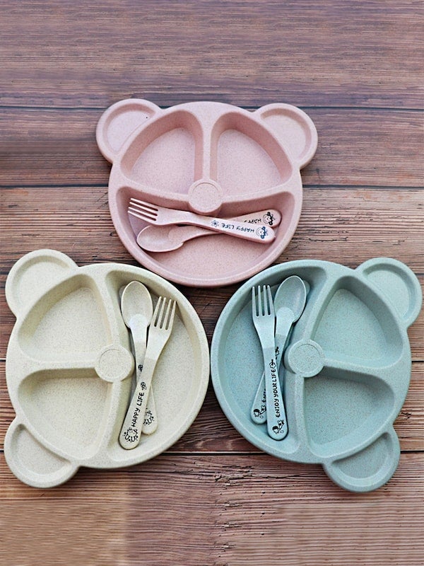3-Piece Children's Wheat Stalks Dinner Plate Fork Spoon Cutlery Set - Image 3