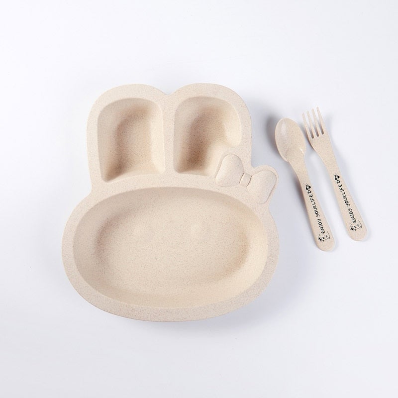 3-Piece Baby's Anti-Fall Grids Cute Dinnerware Set - Image 1