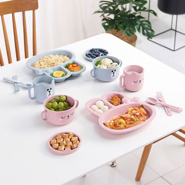 3-Piece Baby's Anti-Fall Grids Cute Dinnerware Set - Image 2