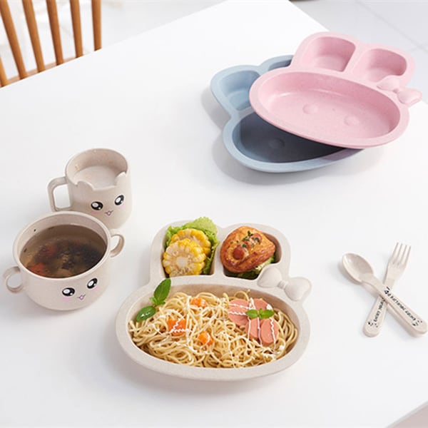 3-Piece Baby's Anti-Fall Grids Cute Dinnerware Set - Image 3