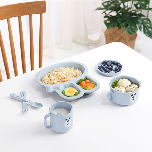 3-Piece Baby's Anti-Fall Grids Cute Dinnerware Set - Image 5
