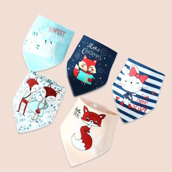 5-Piece Cartoon Pattern Baby Bibs Set - Image 4