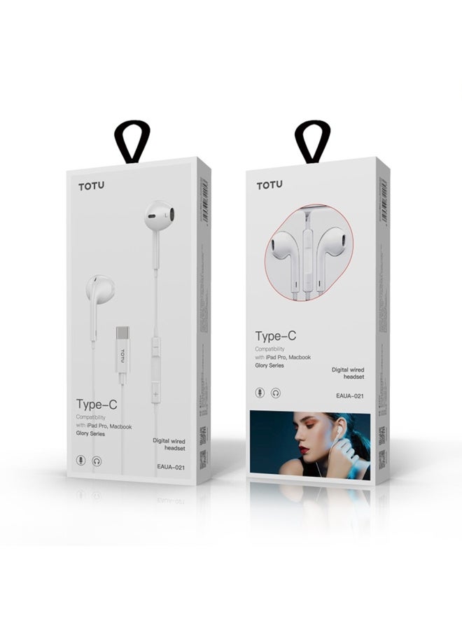 Totu - Glory Series Type-C Digital Wired Headset Compatible With iPad Pro, Macbook White - Image 1