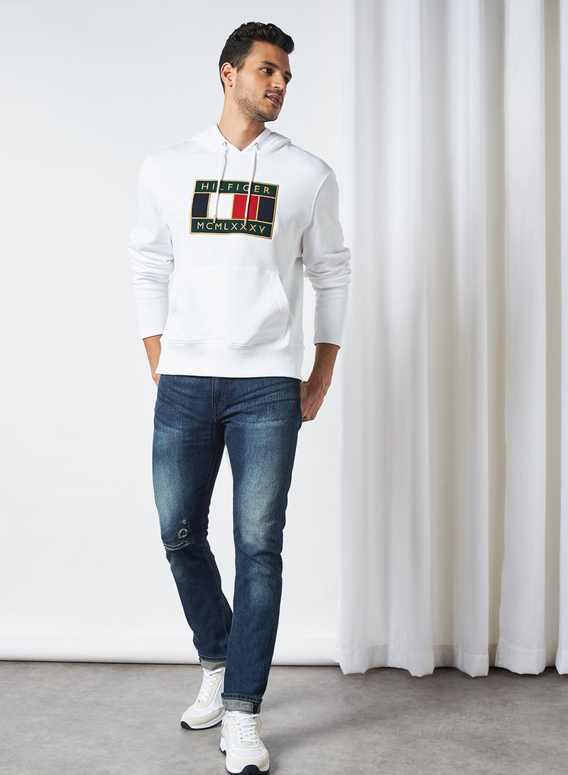 TOMMY HILFIGER Icon Badge Hoodie White - Image 3