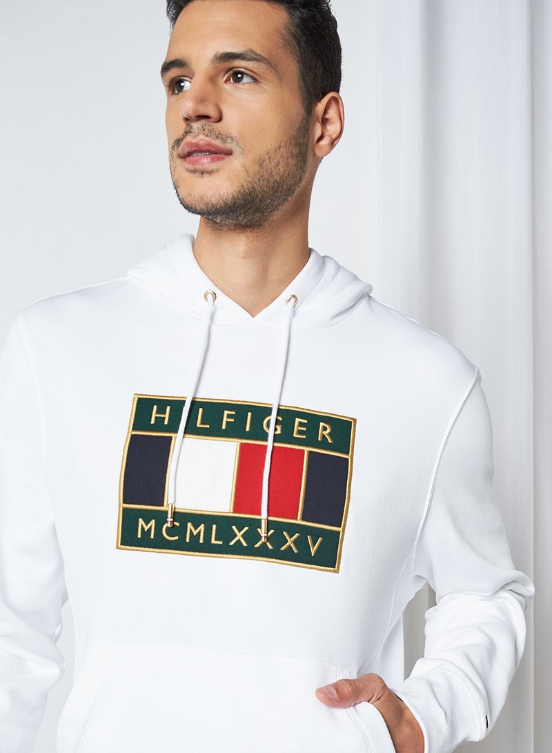 TOMMY HILFIGER Icon Badge Hoodie White - Image 4