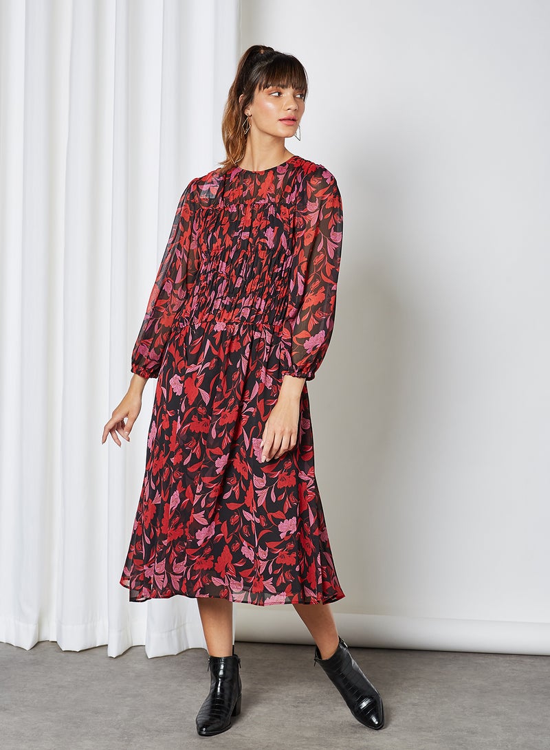 مانجو فستان مزين بنقشة الزهور أسود - Image 1