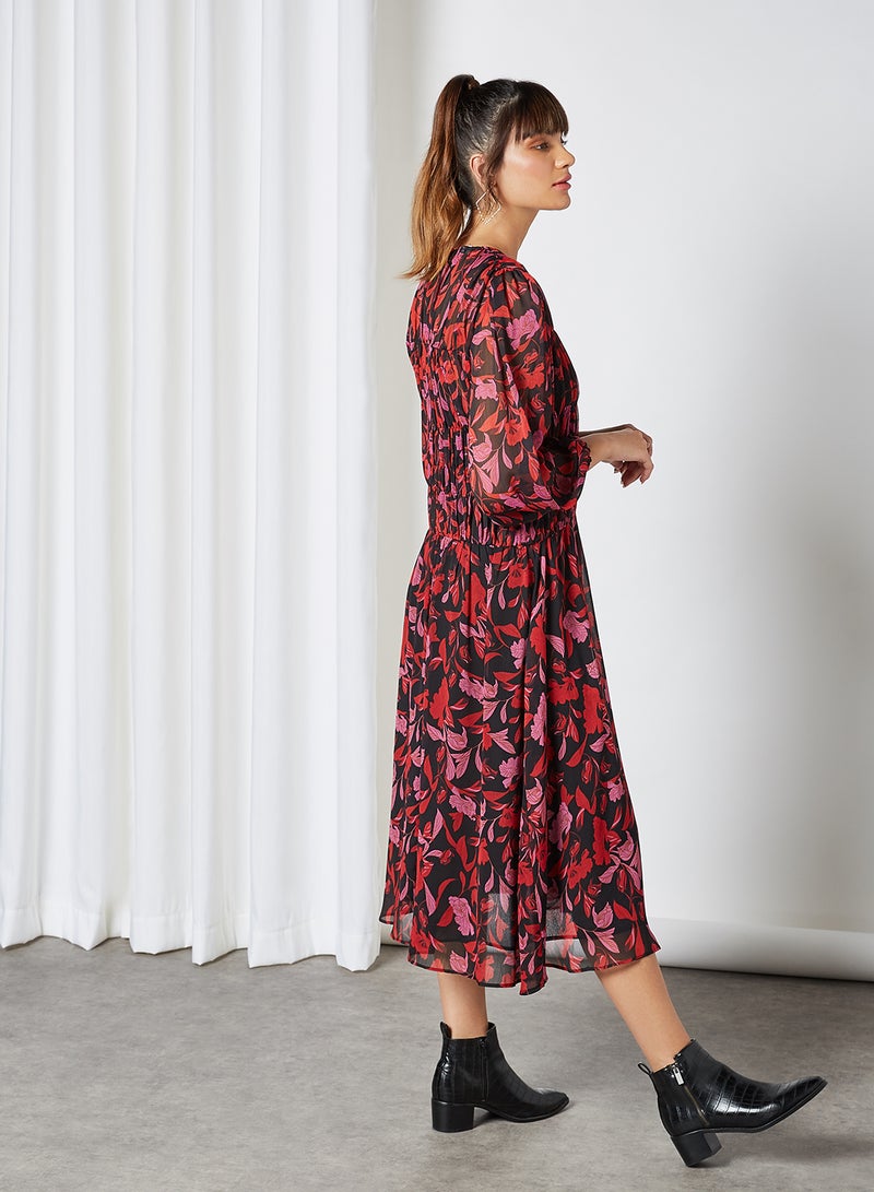 مانجو فستان مزين بنقشة الزهور أسود - Image 2