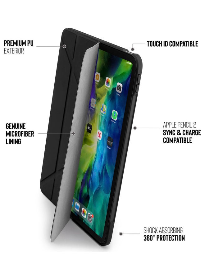 Pipetto - Origami Case Cover for iPad Air 5 10.9 inch 5th / 4th Generation (2022 / 2020) Apple Pencil 2 Sync Charge Compatible Black - Image 1