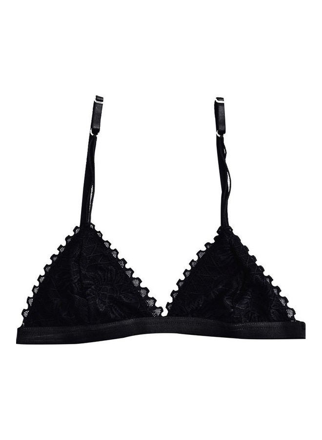 Ultra Thin Solid Color Lace Triangle Bra Black - Image 1