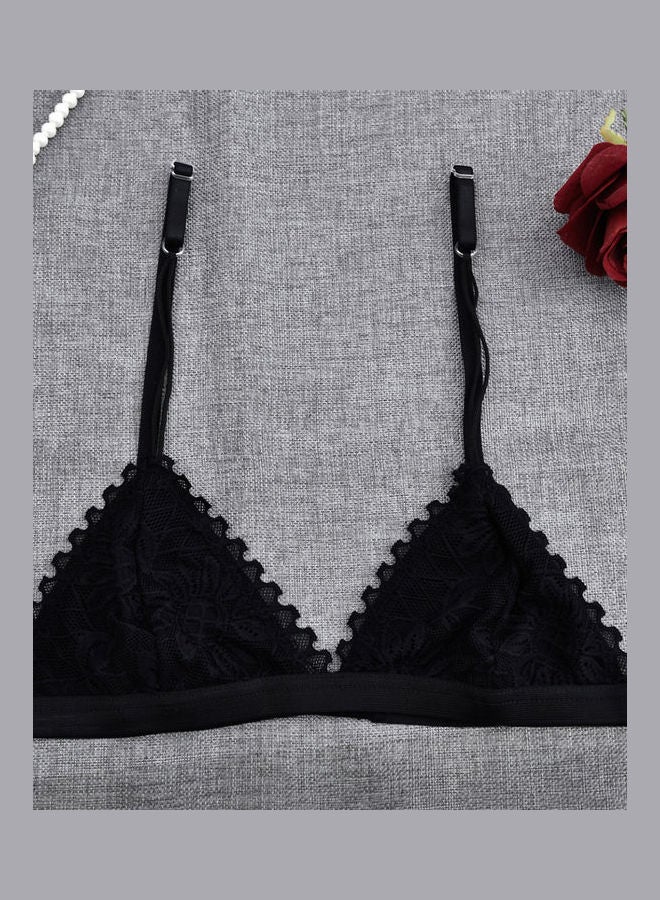 Ultra Thin Solid Color Lace Triangle Bra Black - Image 4