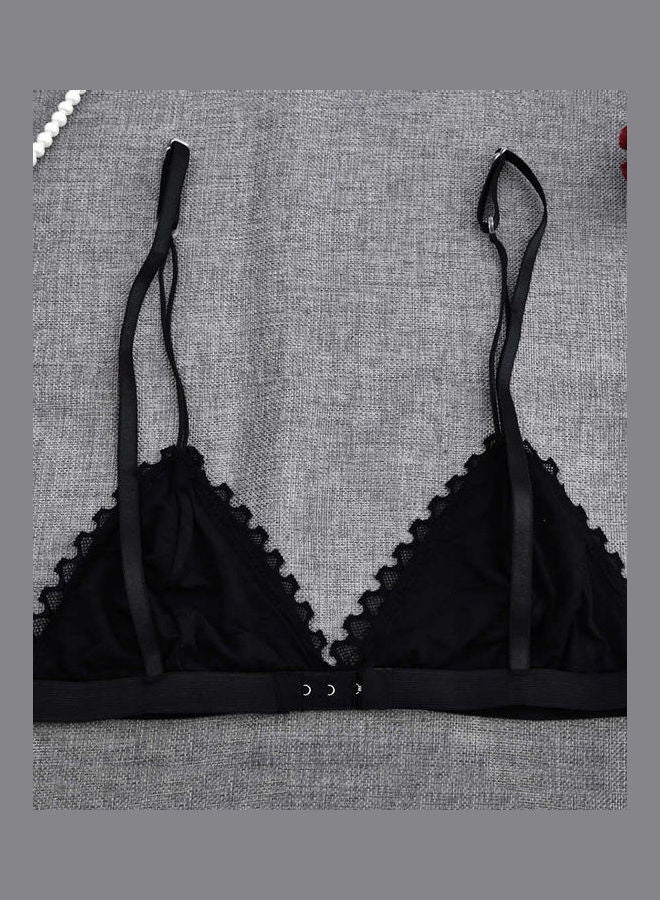 Ultra Thin Solid Color Lace Triangle Bra Black - Image 5