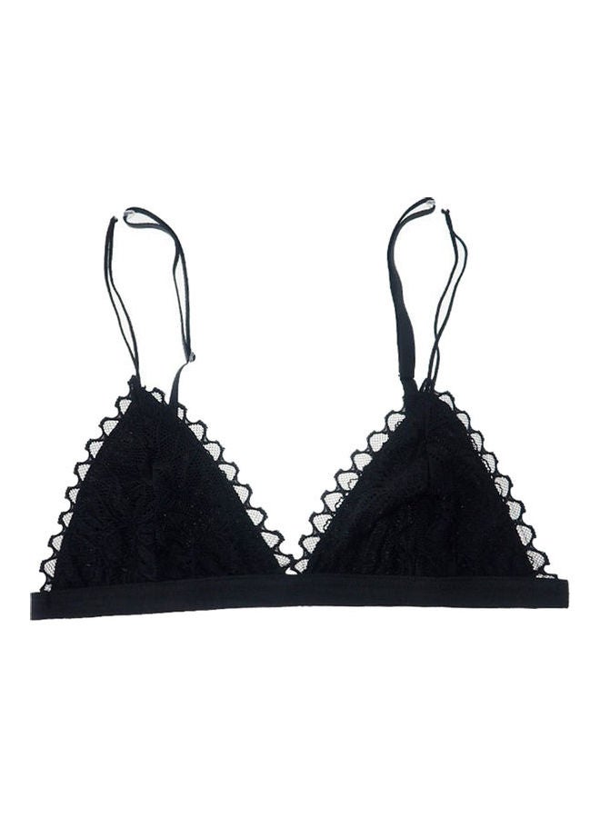 Ultra Thin Solid Color Lace Triangle Bra Black - Image 2