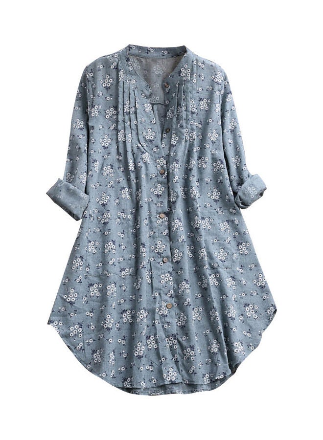 قميص طويل بطبعة زهور اخضر فاتح - Image 1