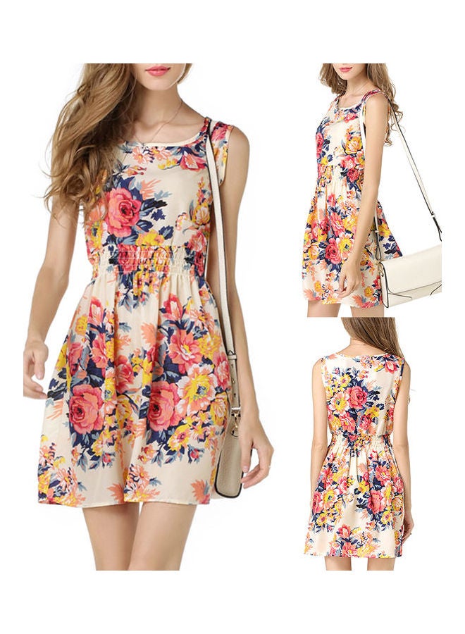 Flower Plaid Geometric Print Elastic Waist Summer Beach Sundress Multicolour  - Image 5