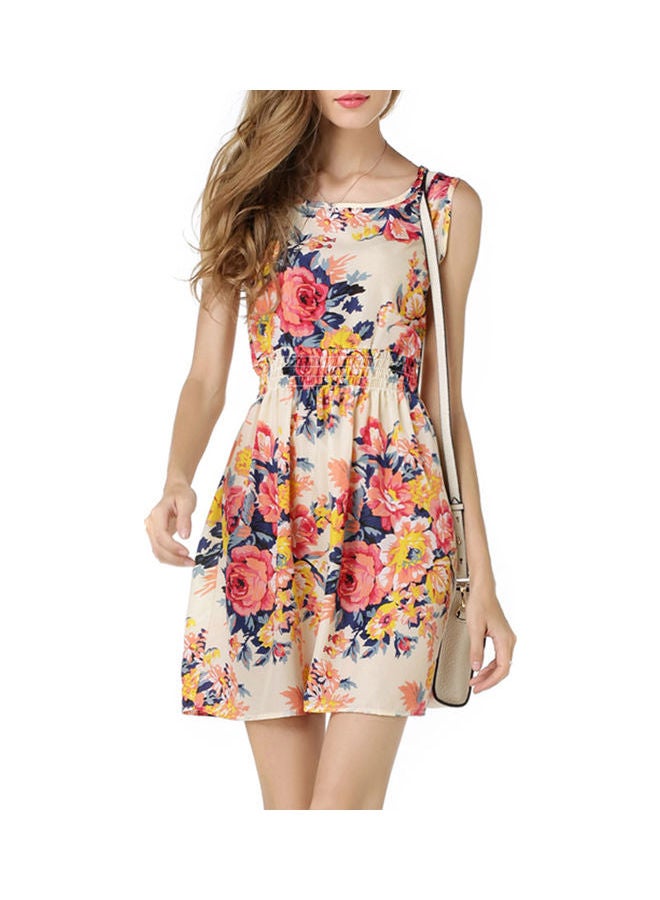Flower Plaid Geometric Print Elastic Waist Summer Beach Sundress Multicolour  - Image 2