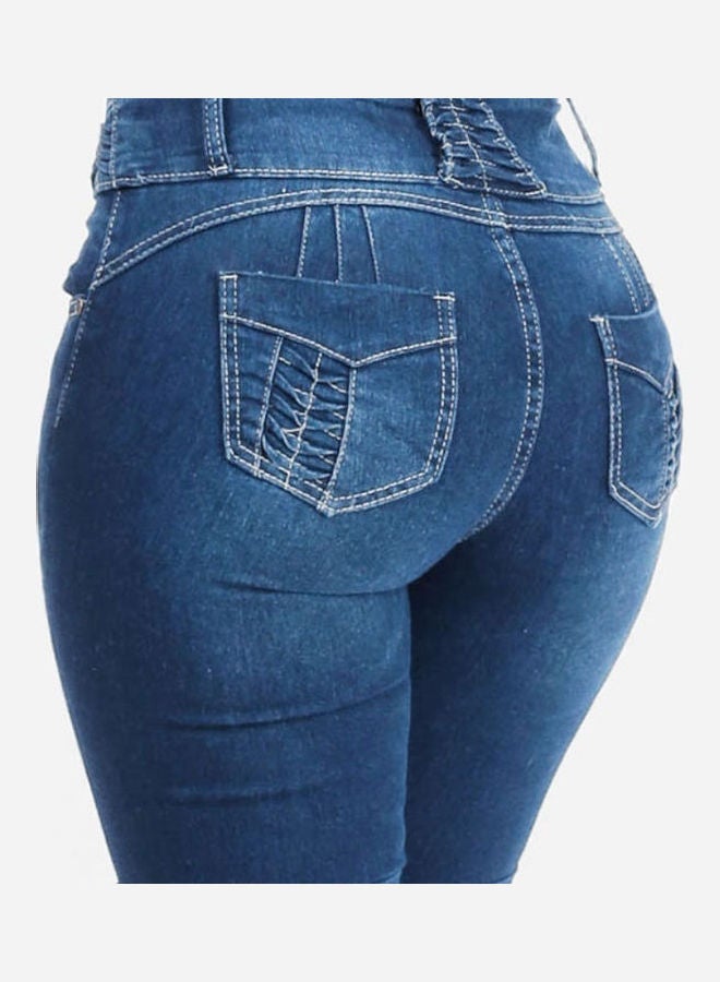 بنطال جينز قصير سكيني بقصة ضيقة أزرق داكن - Image 5