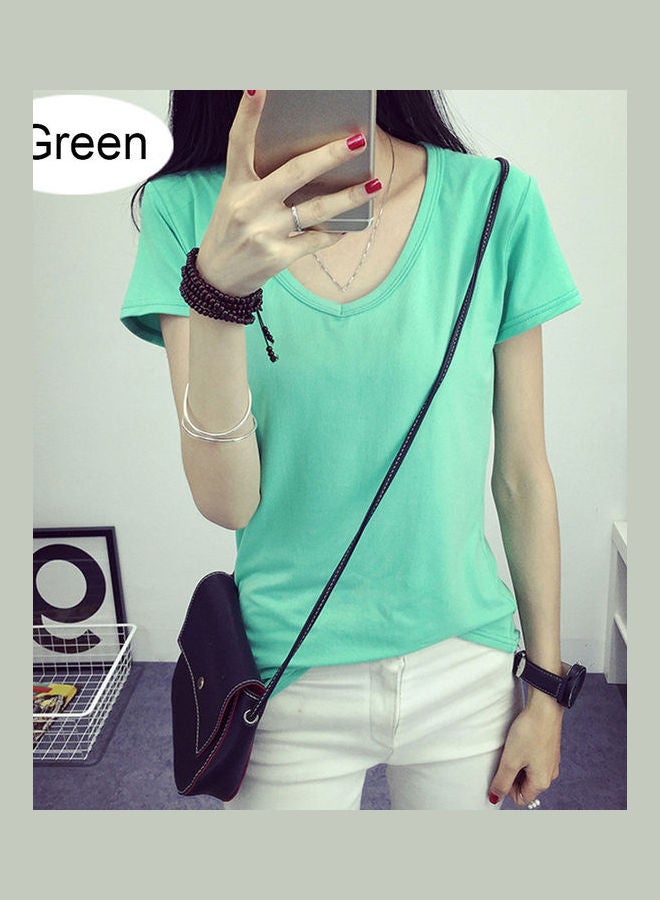 Slim Fit Basic V Neck Short Sleeve T-Shirt Light Green - Image 5