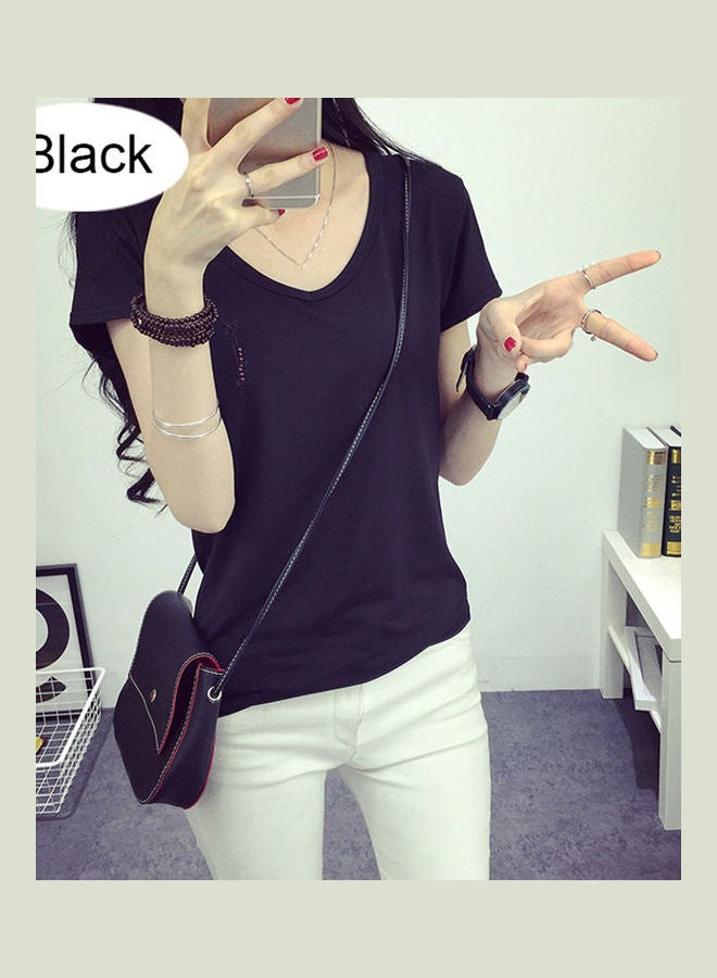 Slim Fit Basic V Neck Short Sleeve T-Shirt Rose Red - Image 3