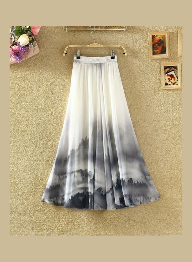 Generic - Bohemian Women Chiffon Flower Print Drawstring Maxi Skirt Grey - Image 1