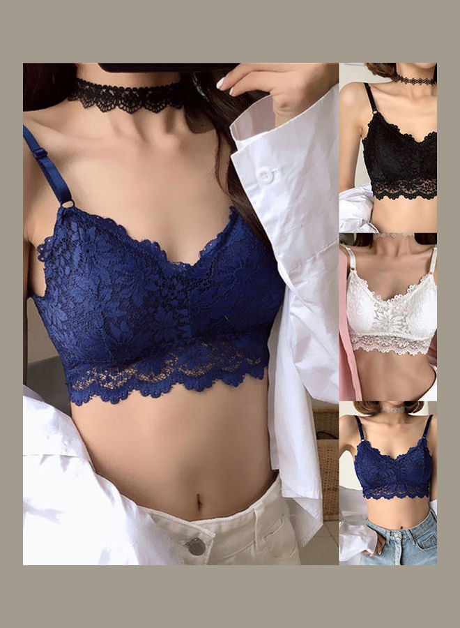 Camisole Padded Floral Lace Bralette Crop Top Blue  - Image 2