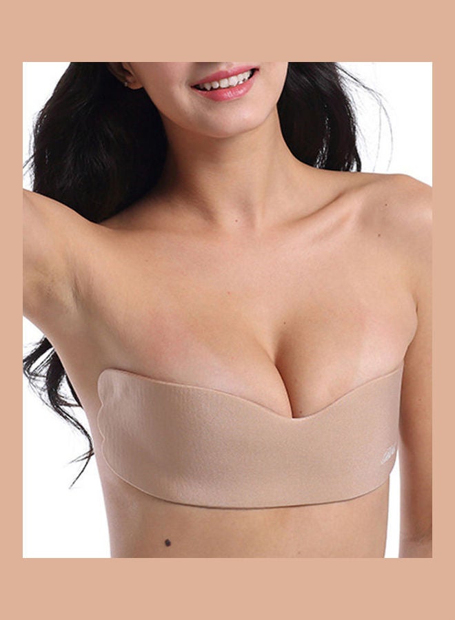 Generic - Women Push Up Backless Strapless Adhesive Nipple Cover Silicone Invisible Bra Apricot - Image 1