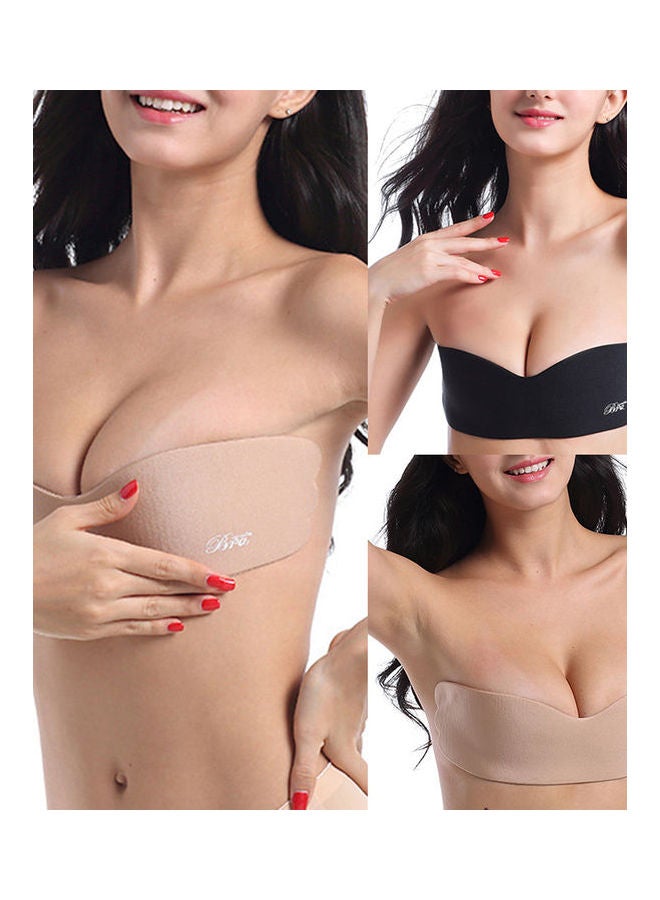 Generic - Women Push Up Backless Strapless Adhesive Nipple Cover Silicone Invisible Bra Apricot - Image 1