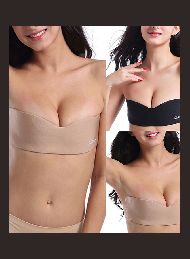 Generic - Women Push Up Backless Strapless Adhesive Nipple Cover Silicone Invisible Bra Apricot - Image 1