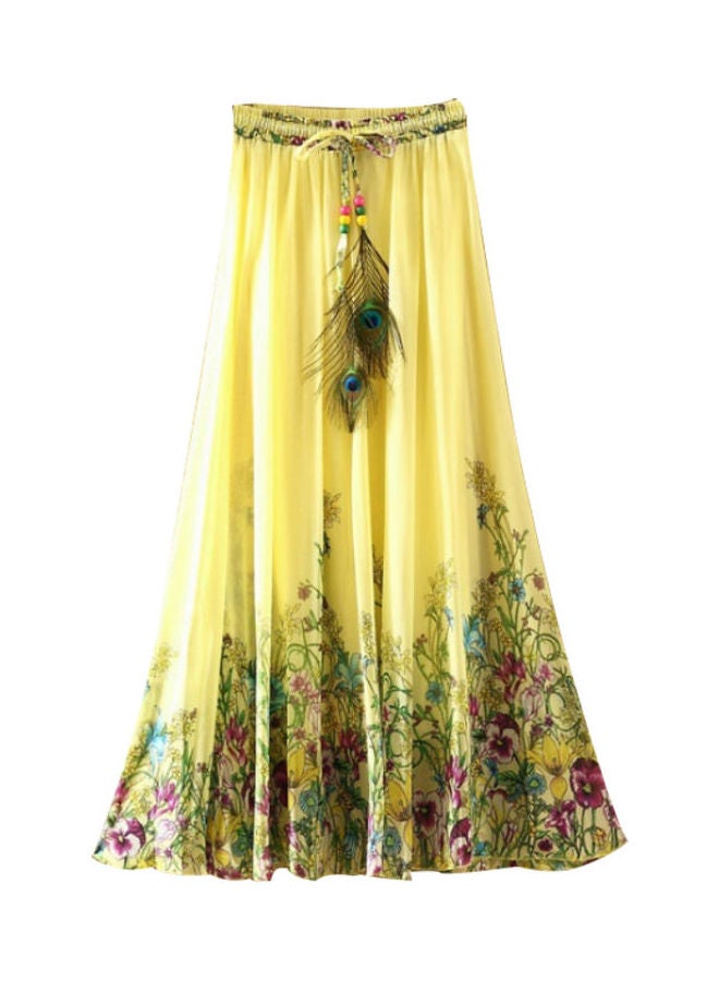 Flower Printed  Maxi Long Skirt Yellow - Image 1