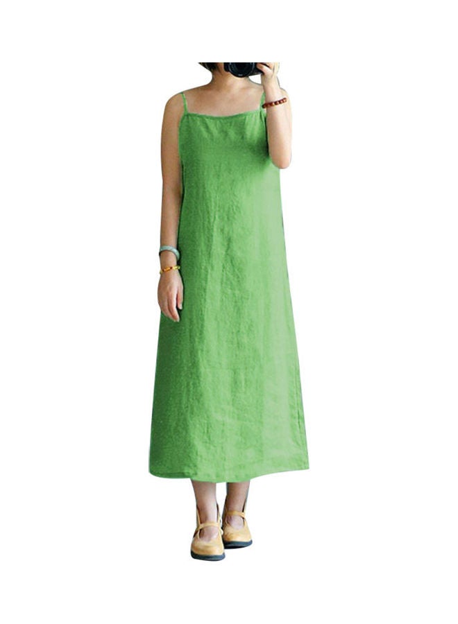 Solid Spaghetti Midi Dress Green