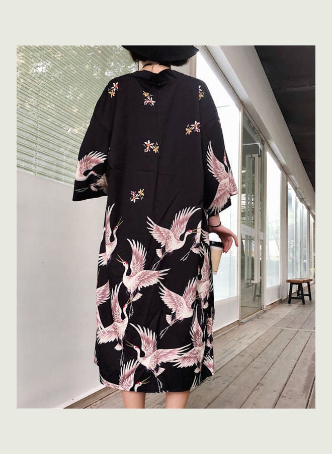 Women Japanese Kimono Cardigan Coat Crane Loose Yukata Outwear Long Bathrobe As shown - Image 3