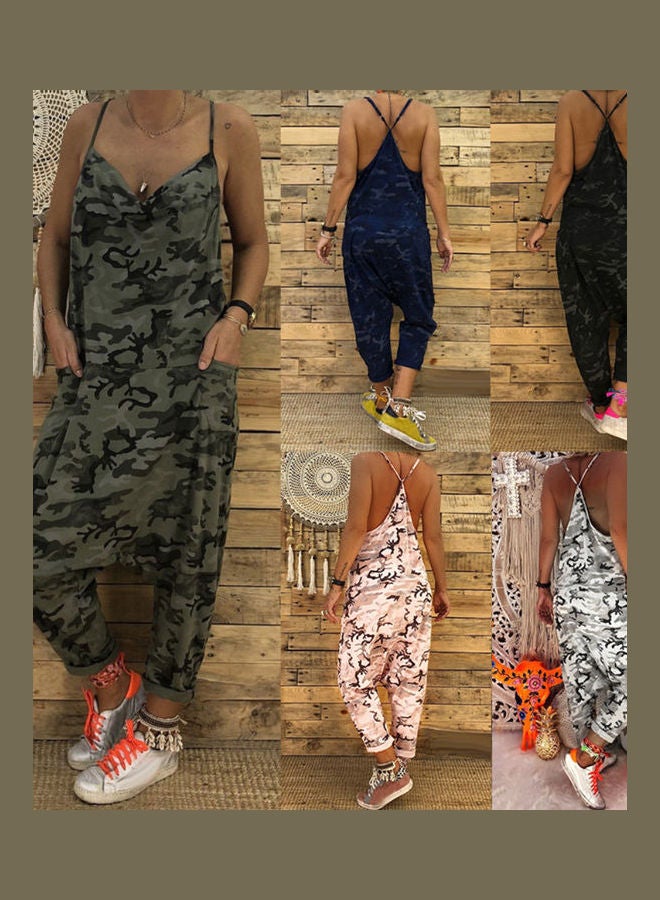 Summer Women Camouflage Sleeveless Backless Jumpsuit Baggy Long Pants Romper Pink  - Image 1